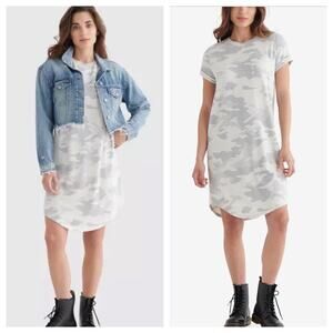 Lucky Brand Dress NWT Camo Print Cloud Gray Pullover Soft Short Sleeve Women' S